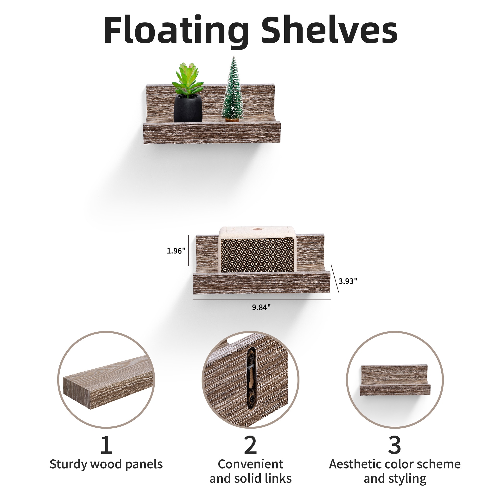 Floating Shelves 10.04" Wall Mounted Wood Shelves For Bathroom, Bedroom, Living Room, Kitchen, Hanging Shelf For Books/Storage/Decor With Invisible Brackets, Maple_voghion.com